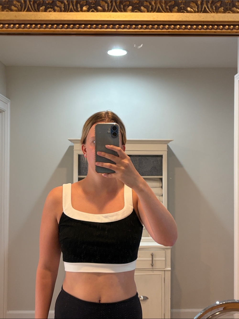 Black and White Square Neck Crop Top - Contrast Trim